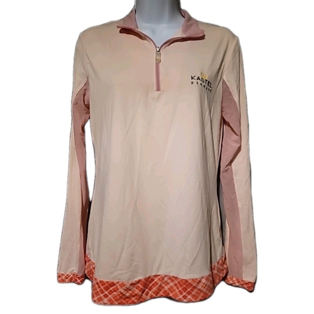 Kastel‎ Denmark Charlotte Studio Plaid Sun Shirt Women's M Pink 1/4 Zip UPF Logo